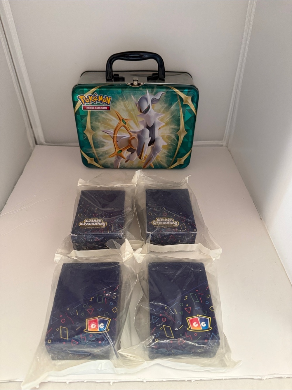 Pokemon Green and Gold Arceus Metal Card Tin/Lunchbox &Pokemon Trading Cards #11